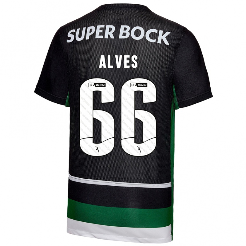 Kandiny Niño Camiseta Miguel Alves #66 Negro Blanco Verde 1ª Equipación 2024/25 La Camisa Chile