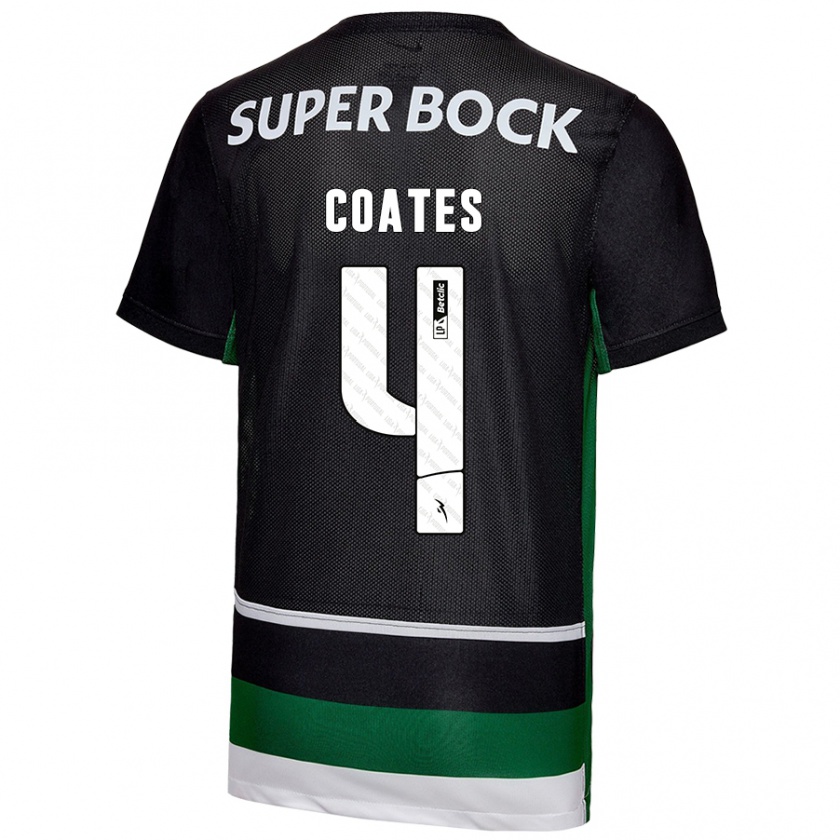 Kandiny Niño Camiseta Sebastián Coates #4 Negro Blanco Verde 1ª Equipación 2024/25 La Camisa Chile