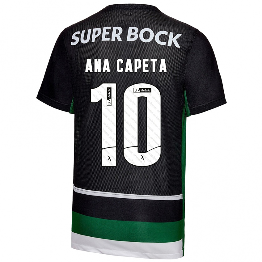 Kandiny Niño Camiseta Ana Capeta #10 Negro Blanco Verde 1ª Equipación 2024/25 La Camisa Chile