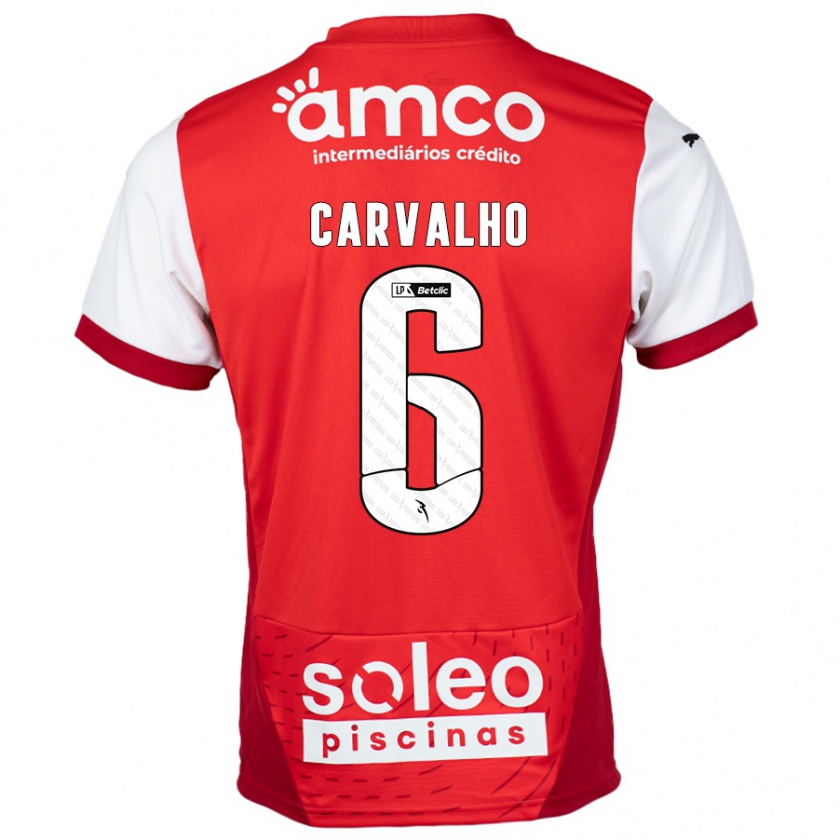 Kandiny Niño Camiseta Vitor Carvalho #6 Rojo Blanco 1ª Equipación 2024/25 La Camisa Chile