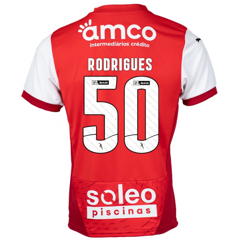 Kandiny Niño Camiseta Diego Rodrigues #50 Rojo Blanco 1ª Equipación 2024/25 La Camisa Chile