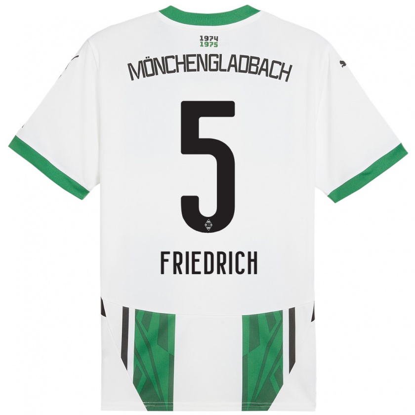 Kandiny Niño Camiseta Marvin Friedrich #5 Blanco Verde 1ª Equipación 2024/25 La Camisa Chile