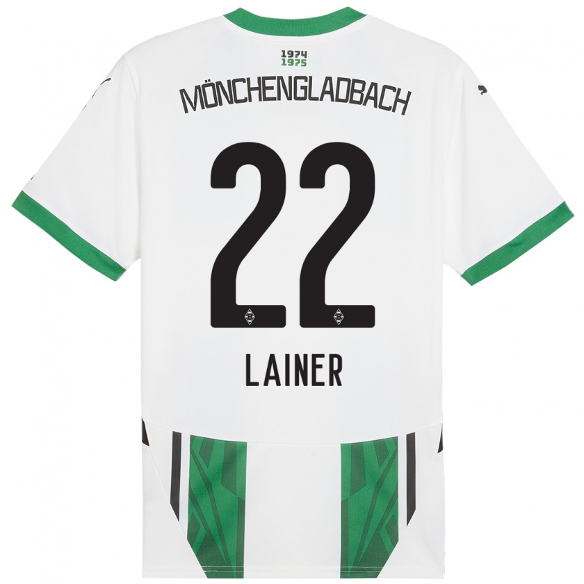 Kandiny Niño Camiseta Stefan Lainer #22 Blanco Verde 1ª Equipación 2024/25 La Camisa Chile