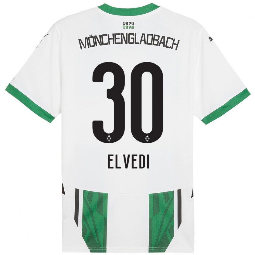 Kandiny Niño Camiseta Nico Elvedi #30 Blanco Verde 1ª Equipación 2024/25 La Camisa Chile