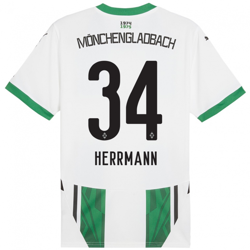 Kandiny Niño Camiseta Charles Herrmann #34 Blanco Verde 1ª Equipación 2024/25 La Camisa Chile