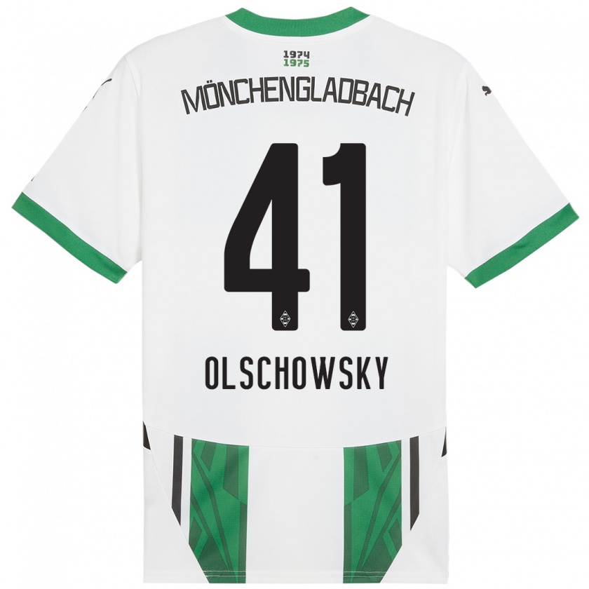 Kandiny Niño Camiseta Jan Olschowsky #41 Blanco Verde 1ª Equipación 2024/25 La Camisa Chile