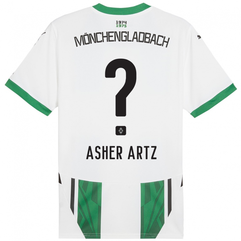 Kandiny Niño Camiseta Asher Artz #0 Blanco Verde 1ª Equipación 2024/25 La Camisa Chile