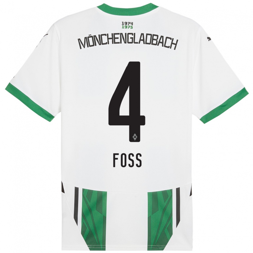 Kandiny Niño Camiseta Jonathan Foss #4 Blanco Verde 1ª Equipación 2024/25 La Camisa Chile