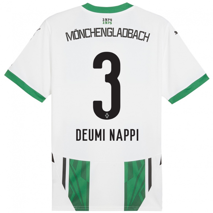 Kandiny Niño Camiseta Dimitrie Deumi Nappi #3 Blanco Verde 1ª Equipación 2024/25 La Camisa Chile