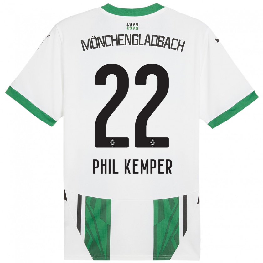 Kandiny Niño Camiseta Phil Kemper #22 Blanco Verde 1ª Equipación 2024/25 La Camisa Chile