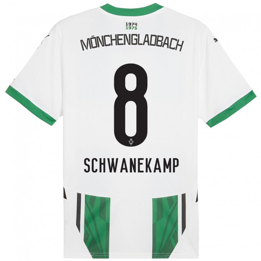 Kandiny Niño Camiseta Jana Schwanekamp #8 Blanco Verde 1ª Equipación 2024/25 La Camisa Chile