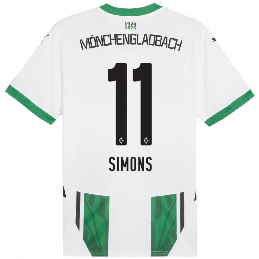 Kandiny Niño Camiseta Kelly Simons #11 Blanco Verde 1ª Equipación 2024/25 La Camisa Chile