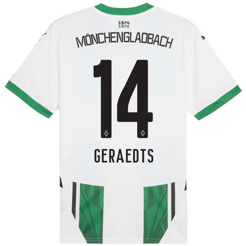 Kandiny Niño Camiseta Kelsey Geraedts #14 Blanco Verde 1ª Equipación 2024/25 La Camisa Chile