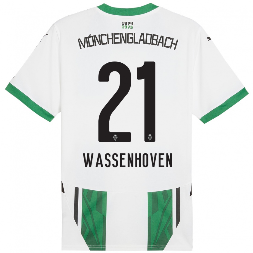 Kandiny Niño Camiseta Michelle Wassenhoven #21 Blanco Verde 1ª Equipación 2024/25 La Camisa Chile