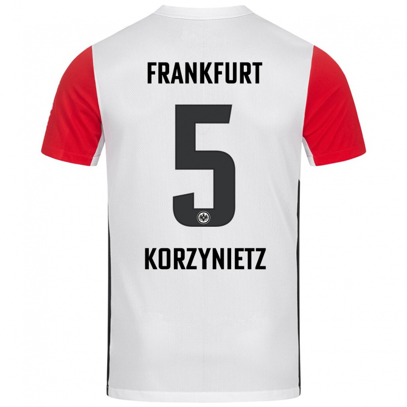 Kandiny Niño Camiseta Jaden Korzynietz #5 Blanco Rojo 1ª Equipación 2024/25 La Camisa Chile