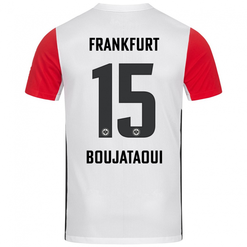 Kandiny Niño Camiseta Tarik Boujataoui #15 Blanco Rojo 1ª Equipación 2024/25 La Camisa Chile