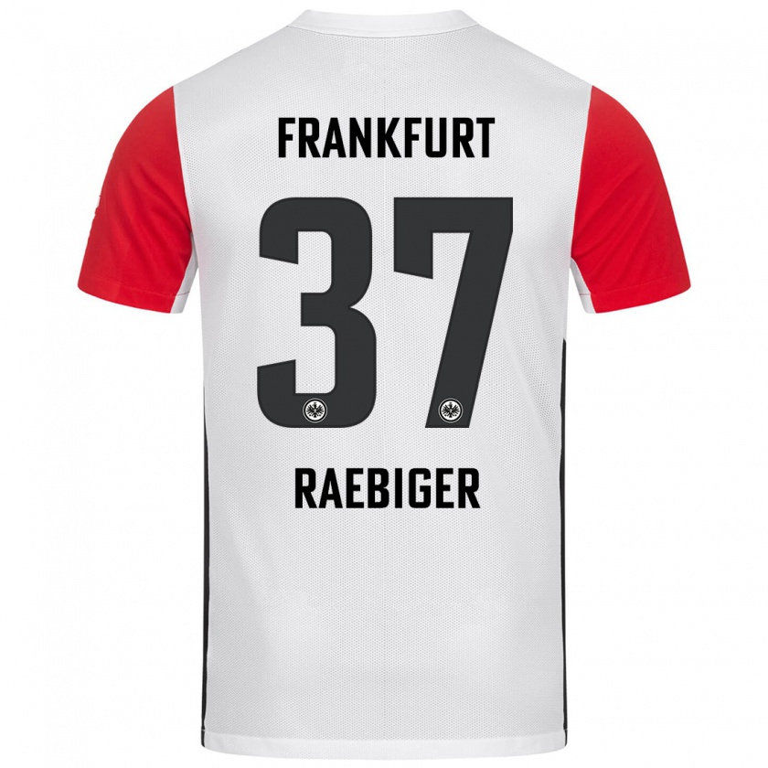 Kandiny Niño Camiseta Sidney Raebiger #37 Blanco Rojo 1ª Equipación 2024/25 La Camisa Chile