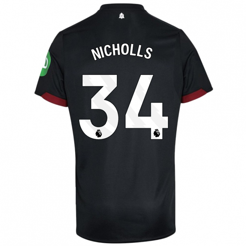 Kandiny Niño Camiseta Macey Nicholls #34 Negro Blanco 2ª Equipación 2024/25 La Camisa Chile