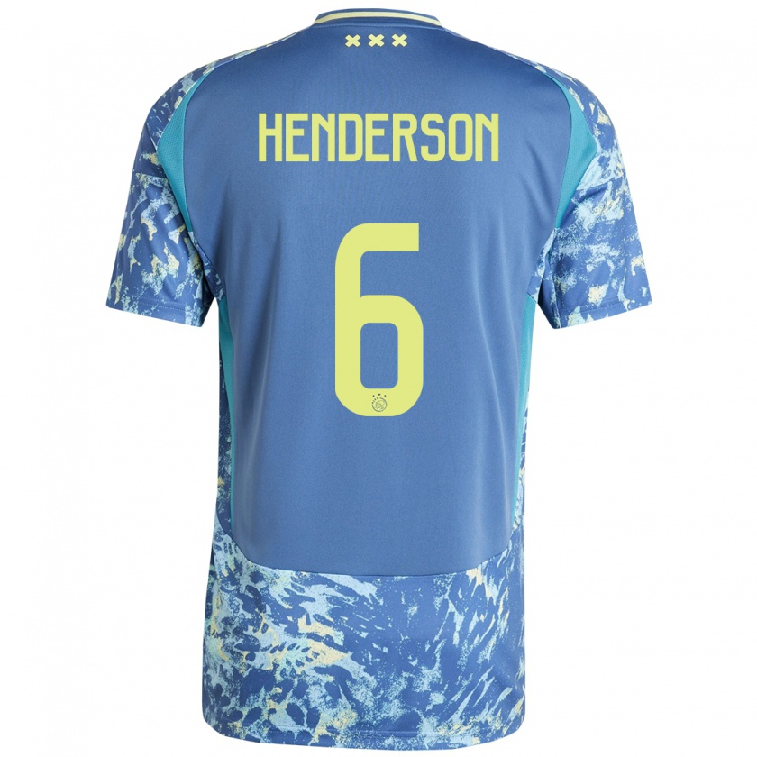 Kandiny Niño Camiseta Jordan Henderson #6 Gris Azul Amarillo 2ª Equipación 2024/25 La Camisa Chile