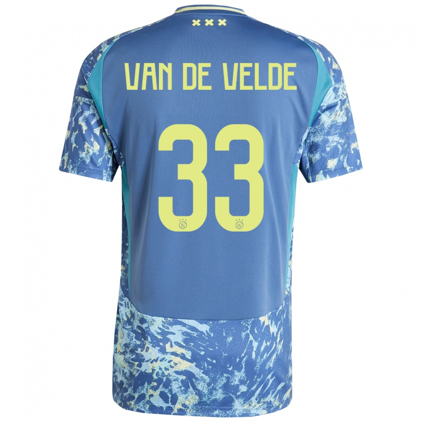 Kandiny Niño Camiseta Jonna Van De Velde #33 Gris Azul Amarillo 2ª Equipación 2024/25 La Camisa Chile