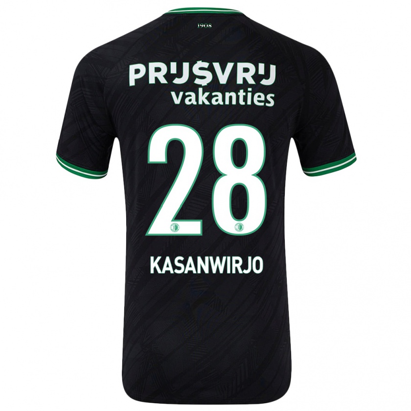 Kandiny Niño Camiseta Neraysho Kasanwirjo #28 Negro Verde 2ª Equipación 2024/25 La Camisa Chile