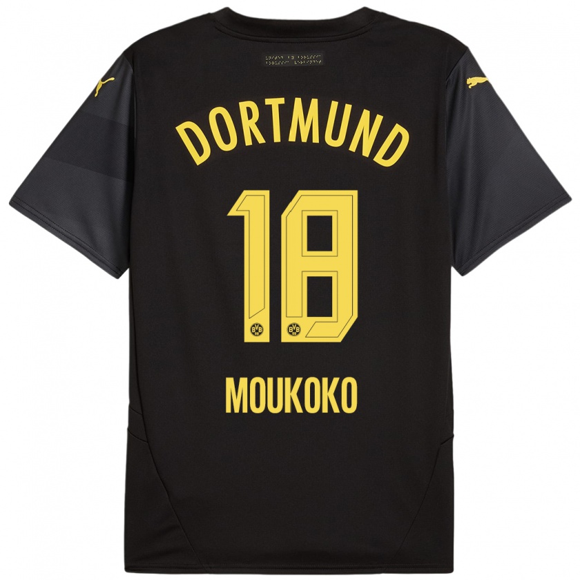 Kandiny Niño Camiseta Youssoufa Moukoko #18 Negro Amarillo 2ª Equipación 2024/25 La Camisa Chile