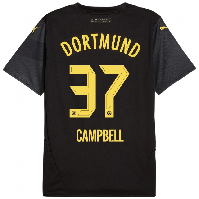 Kandiny Niño Camiseta Cole Campbell #37 Negro Amarillo 2ª Equipación 2024/25 La Camisa Chile