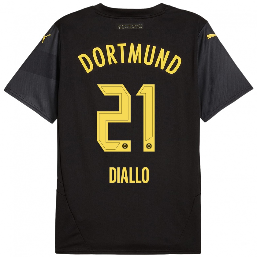 Kandiny Niño Camiseta Ousmane Diallo #21 Negro Amarillo 2ª Equipación 2024/25 La Camisa Chile