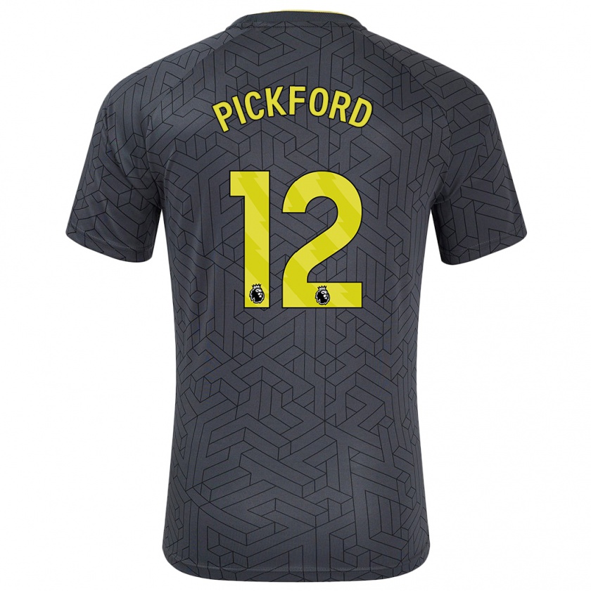 Kandiny Niño Camiseta Jordan Pickford #12 Negro Amarillo 2ª Equipación 2024/25 La Camisa Chile