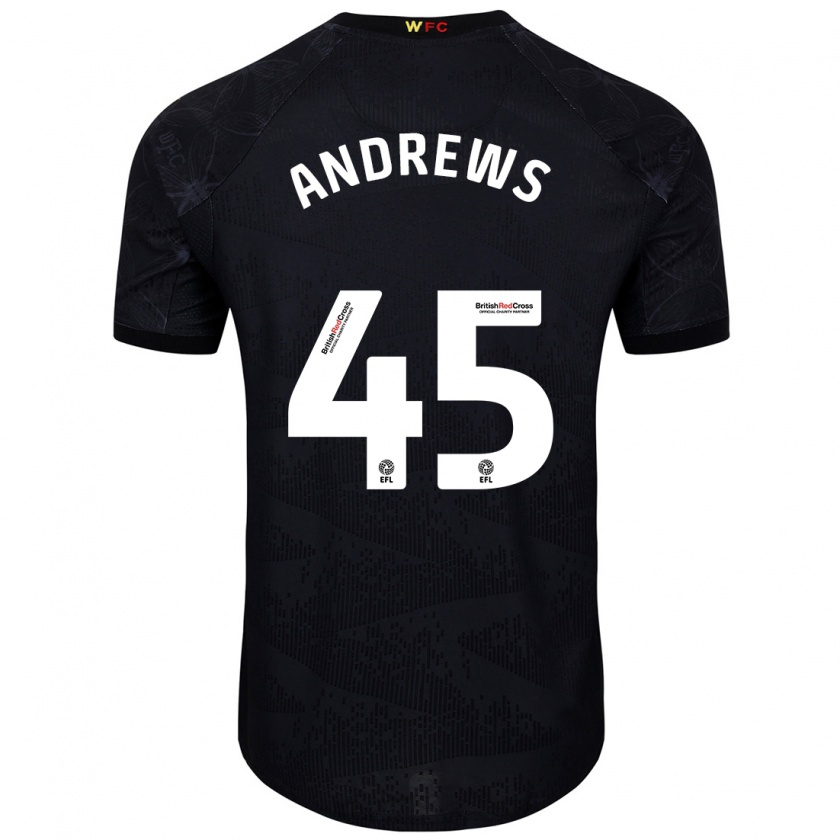 Kandiny Niño Camiseta Ryan Andrews #45 Negro Blanco 2ª Equipación 2024/25 La Camisa Chile