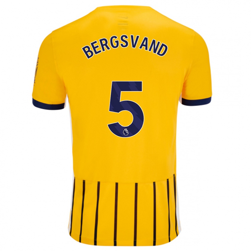 Kandiny Niño Camiseta Guro Bergsvand #5 Dorado Azul Rayas 2ª Equipación 2024/25 La Camisa Chile