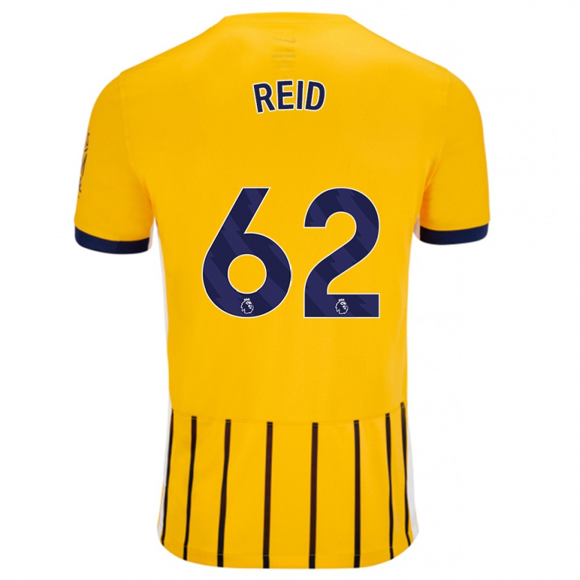 Kandiny Niño Camiseta Tommy Reid #62 Dorado Azul Rayas 2ª Equipación 2024/25 La Camisa Chile