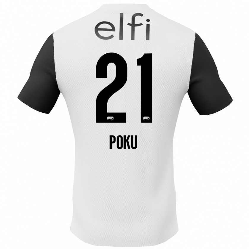 Kandiny Niño Camiseta Ernest Poku #21 Blanco Negro 2ª Equipación 2024/25 La Camisa Chile