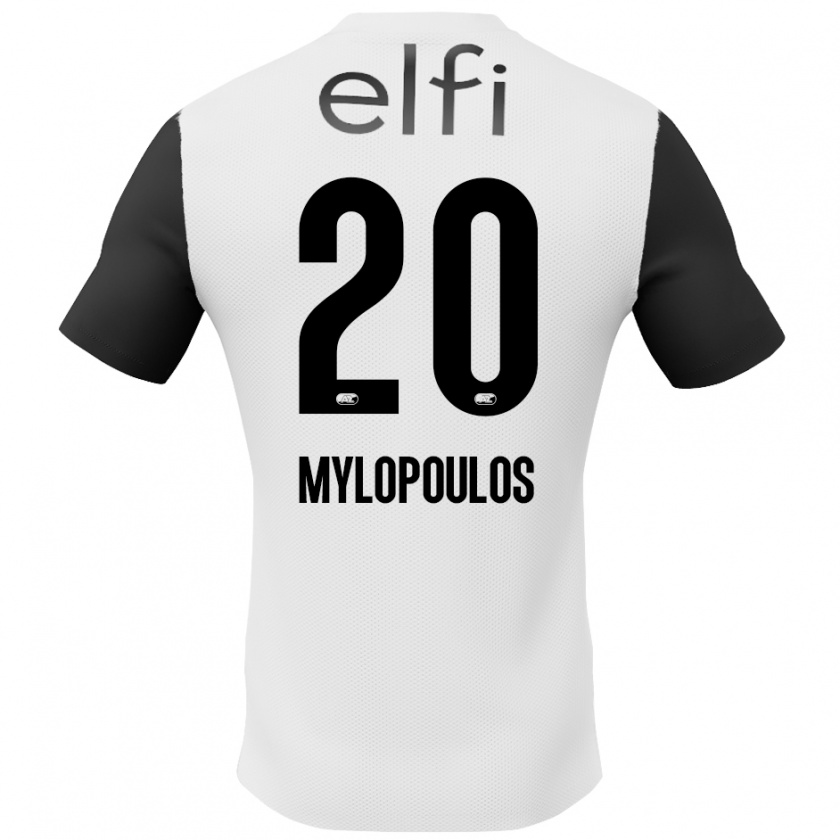 Kandiny Niño Camiseta Marios Mylopoulos #20 Blanco Negro 2ª Equipación 2024/25 La Camisa Chile