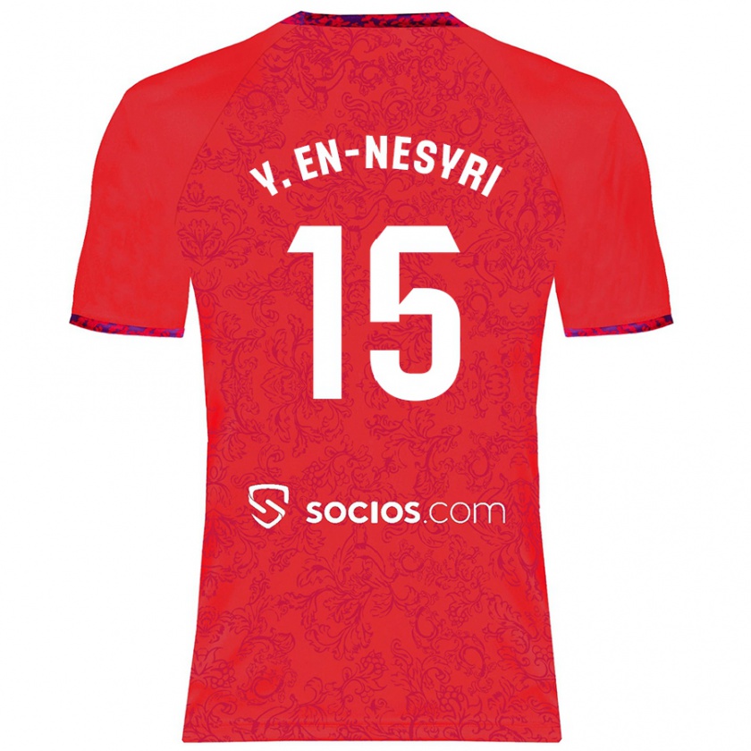 Kandiny Niño Camiseta Youssef En-Nesyri #15 Rojo 2ª Equipación 2024/25 La Camisa Chile