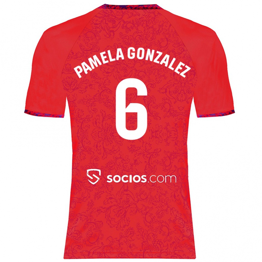 Kandiny Niño Camiseta Cinthia Pamela González Medina #6 Rojo 2ª Equipación 2024/25 La Camisa Chile