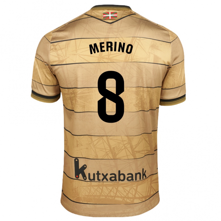 Kandiny Niño Camiseta Mikel Merino #8 Marrón 2ª Equipación 2024/25 La Camisa Chile