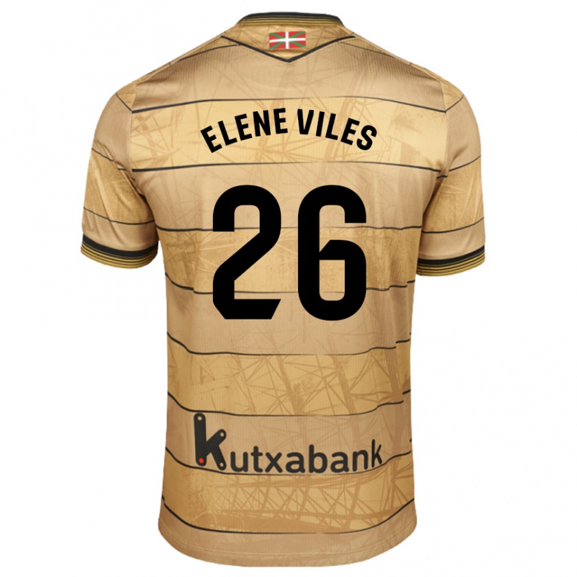 Kandiny Niño Camiseta Elene Viles Odriozola #26 Marrón 2ª Equipación 2024/25 La Camisa Chile