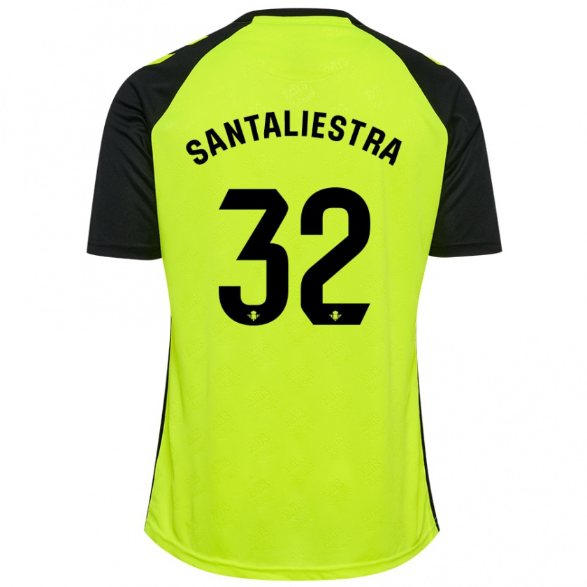 Kandiny Niño Camiseta Carla Santaliestra #32 Amarillo Fluorescente Negro 2ª Equipación 2024/25 La Camisa Chile