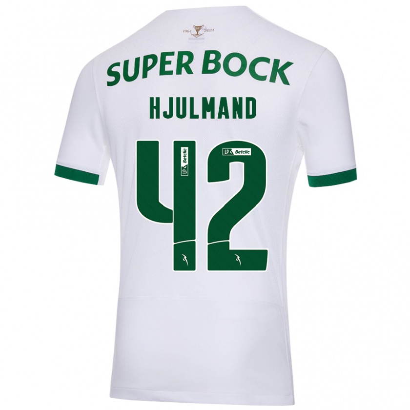 Kandiny Niño Camiseta Morten Hjulmand #42 Blanco Verde 2ª Equipación 2024/25 La Camisa Chile