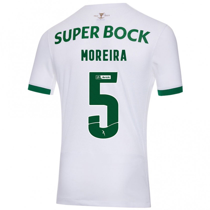 Kandiny Niño Camiseta David Moreira #5 Blanco Verde 2ª Equipación 2024/25 La Camisa Chile