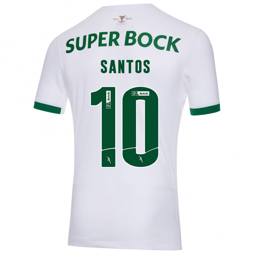 Kandiny Niño Camiseta Guilherme Santos #10 Blanco Verde 2ª Equipación 2024/25 La Camisa Chile