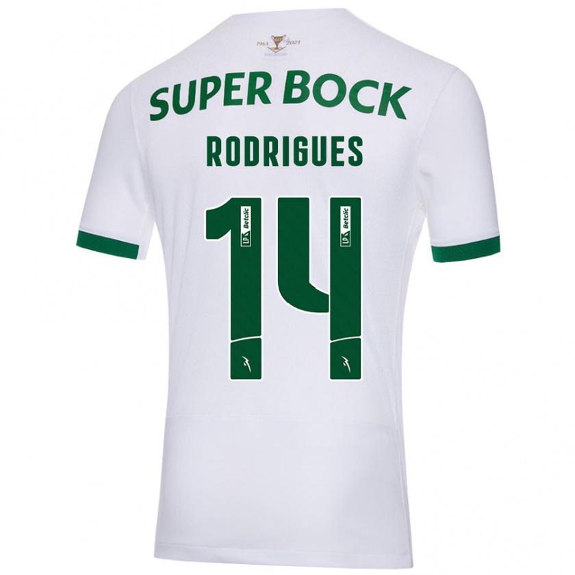 Kandiny Niño Camiseta Paulo Rodrigues #14 Blanco Verde 2ª Equipación 2024/25 La Camisa Chile