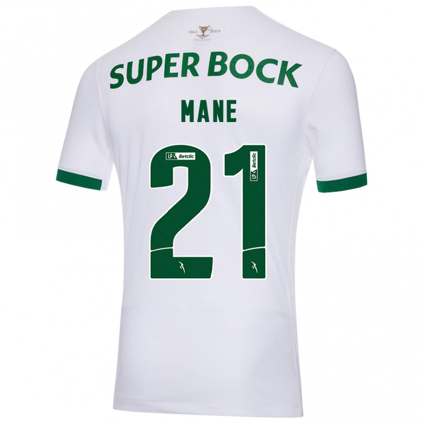 Kandiny Niño Camiseta Isnaba Mané #21 Blanco Verde 2ª Equipación 2024/25 La Camisa Chile