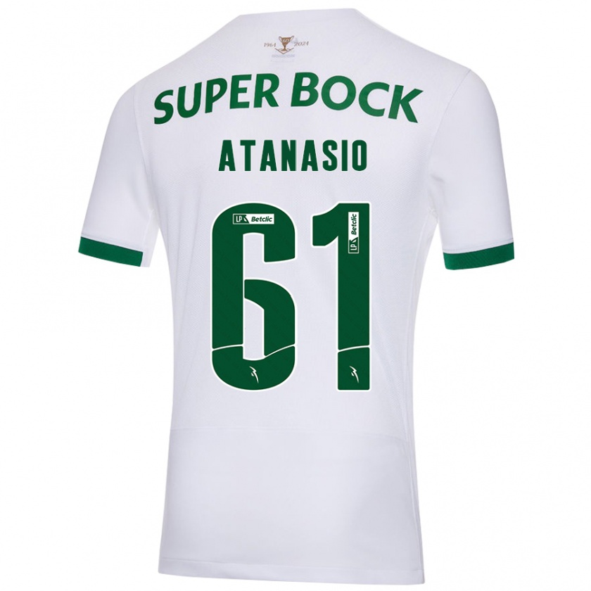 Kandiny Niño Camiseta Atanásio #61 Blanco Verde 2ª Equipación 2024/25 La Camisa Chile