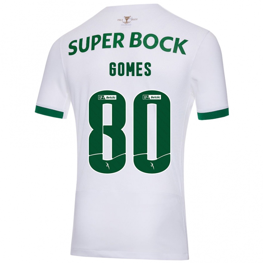 Kandiny Niño Camiseta Luís Gomes #80 Blanco Verde 2ª Equipación 2024/25 La Camisa Chile