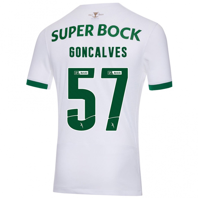 Kandiny Niño Camiseta Inês Gonçalves #57 Blanco Verde 2ª Equipación 2024/25 La Camisa Chile