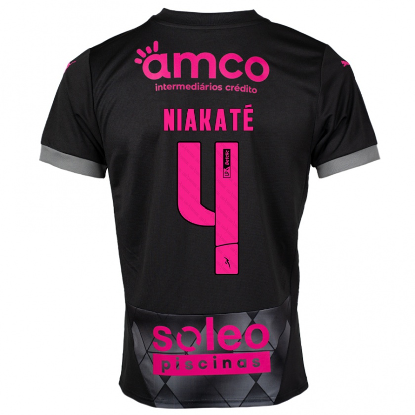 Kandiny Niño Camiseta Sikou Niakaté #4 Negro Rosa 2ª Equipación 2024/25 La Camisa Chile