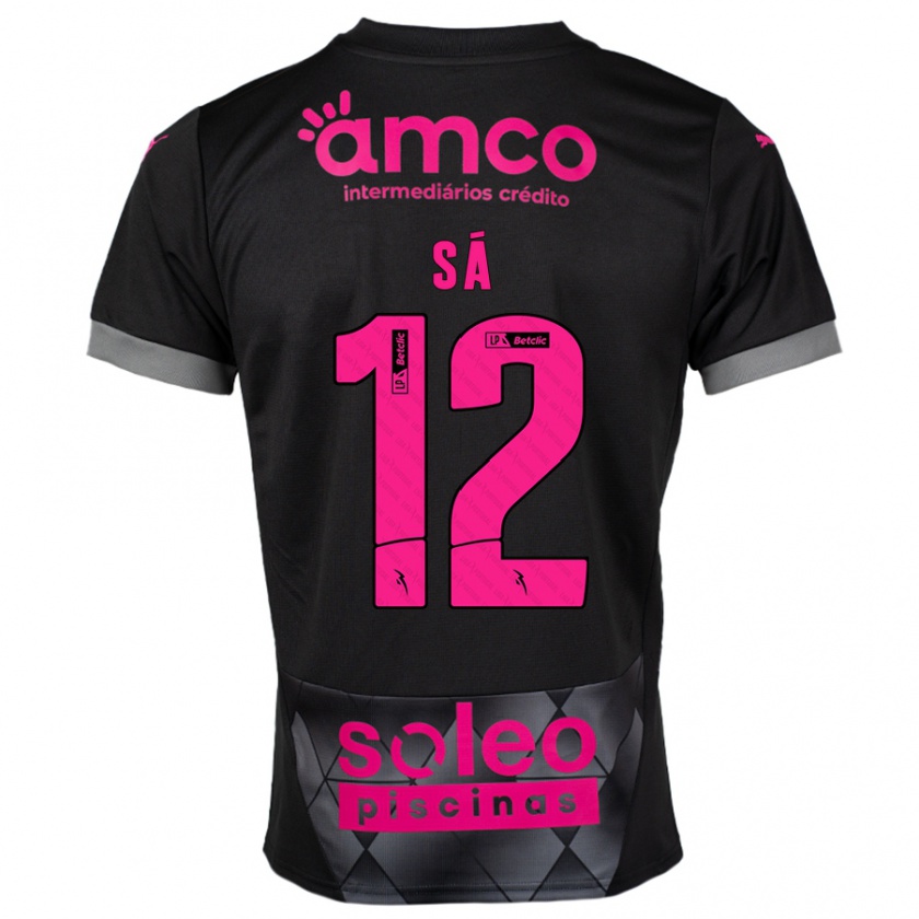 Kandiny Niño Camiseta Tiago Sá #12 Negro Rosa 2ª Equipación 2024/25 La Camisa Chile