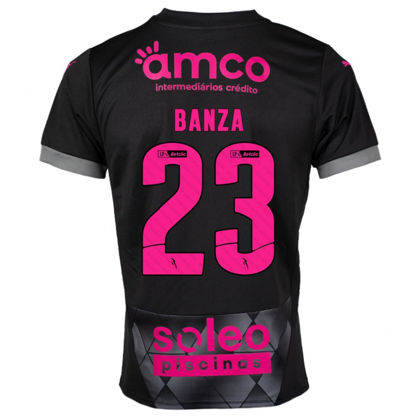 Kandiny Niño Camiseta Simon Banza #23 Negro Rosa 2ª Equipación 2024/25 La Camisa Chile